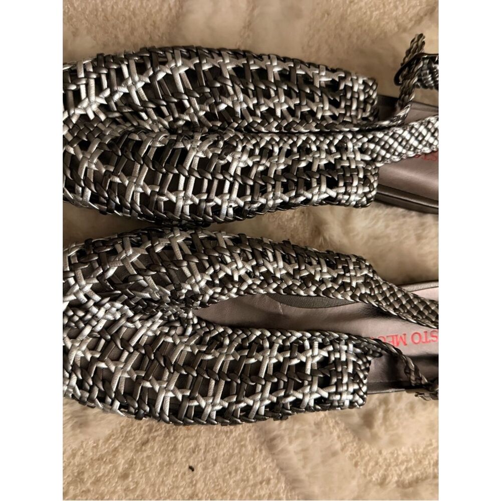 Sesto Meucci Silver Woven Leather Flat Loafers